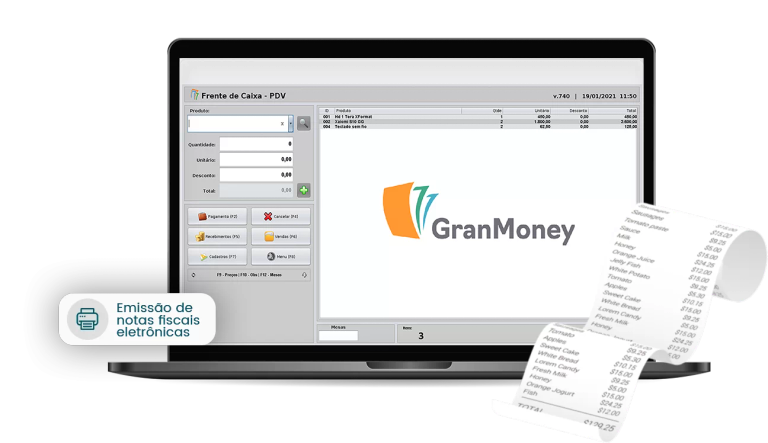 Sistema GranMoney com Frente de Caixa PDV online grátis compátivel com todos os modelos de notas fiscais eletrônicas