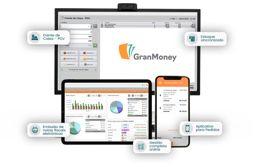 Sistema GranMoney com Frente de Caixa PDV online grátis, sistema ERP online e Sistema mobile para celulares e smartphones
